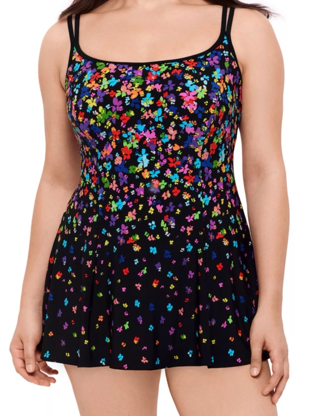 Great Lengths "Windswept Floral" Princess Swim , black w/floral print size 22
